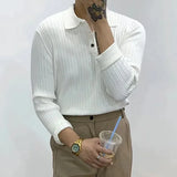 Aidase Autumn Long Sleeve Knit Polo Shirt Men Fashion Ribbed Solid Color Slim Polo T-shirts Knitted Men Casual Button Lapel Pullovers aidase-shop