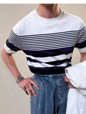 AIDASE  -  Summer Men's Knitted round Ne T-irt Thin ort Sve Breathable Faionable Striped Sea Soul irt Versatile Casual... aidase-shop