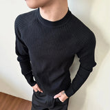 AIDASE  -  Pit Strip Design Men's Tees Long Sleeved Casual Knitting Round Collar Tops Slim Solid Color Male T-shirts Summer 9W3224 aidase-shop