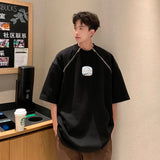 AIDASE  -  American Style Men T-Shirt Padded Shoulder Design Metal Letter Decoration Double Zipper Collar Short Sleeve Tees 21E6164 aidase-shop