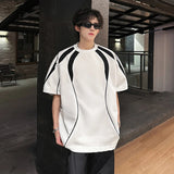 AIDASE  -  Trendy Men's T-shirt Color Contrast Splicing Summer Loose Casual Short Sleeved Round Neck Sleeved Shoulder Pad Tops aidase-shop