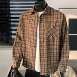 AIDASE  -  Men'S Loose Casual Fashion Retro Long Sleeved Plaid Shirt Roll-Up Sleeves Men'S Plaid Shirt roupas masculinas aidase-shop