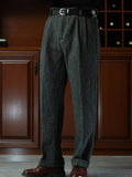Aidase American retro Hollywood waist wool tweed casual pants Hollywood classic loose fitting straight leg pants aidase-shop