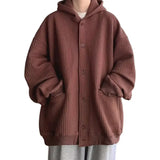 Hop Style Hooded Sweatshirt Men Sweatshirt Coat Hop Style Loose Fit Jacket Men's Solid Color Waffle Texture Coat with for Autumn aidase-shop