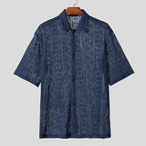 AIDASE  -  Men Shirt Mesh See Through Lapel Short Sleeve Sexy Male Shirts Summer Loose Tops Streetwear 2025 Fashion Men Clothing aidase-shop