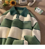 Aidase POLO Collar Sweater Boys Stripe Academy Winter Slouchy Style Man Clothes Retro Autumn Winter Thickened Coat Knit Sweater Men aidase-shop
