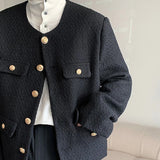Aidase Korean Style Fashionable Tweed Round Neck Jacket Men Japanese Trendy High-end Single-breasted Short Jacket with Temperament aidase-shop