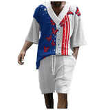 AIDASE  -  Big And Tall Men Suits Mens 3d Printed Shorts Short Sleeve Loose V Neck Shirt Tuxedo For Young Men спортивный костюм мужской aidase-shop