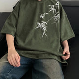 AIDASE  -  Summer Suede Bamboo Print Short Sleeve Retro Casual Loose Half Sleeve Trendy Fashion Multicolor Men Women Tops aidase-shop