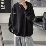Korean Men Sweatshirts Hip Hop Solid Color Basic O Neck Oversized Pullovers  Autumn Fashion Casual Long Sleeve Tops aidase-shop