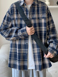 AIDASE  -  Vintage American Plaid Long Sve Men's irt Loose Fit Faionable Urban Sle Polyester Cotton Blend Autumn Wear aidase-shop