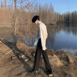 AIDASE  -  Summer Thin Men's Wide Leg Pants Loose Slimming Business Casual Style High Waist Trousers Polyester Blend Four Seasons Wear aidase-shop