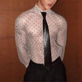 AIDASE  -  Men Shirt Polka Dot Printing Lapel Long Sleeve Button Men Clothing Mesh See Through Loose Fashion Male Shirts Streetwear aidase-shop