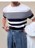 AIDASE  -  Summer Men's Knitted round Ne T-irt Thin ort Sve Breathable Faionable Striped Sea Soul irt Versatile Casual... aidase-shop