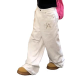 AIDASE  -  Plus Size American Embroidered Wide Leg Jeans Women Casual Straight Fit Loose Long Pants Vintage Versatile Slimming aidase-shop