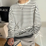 AIDASE  -  Spring Autumn Korean Style Trendy Retro Striped Print Round Neck Long-sleeved T-shirt for Men Loose Version aidase-shop