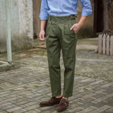 AIDASE  -  Vintage Green Gurkha Pants For Men Adjustable Waist Buckle Cotton Naples Trousers Fashion Casual Loose Ankle-Length Cargo Pants aidase-shop