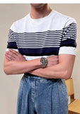 AIDASE  -  Summer Men's Knitted round Ne T-irt Thin ort Sve Breathable Faionable Striped Sea Soul irt Versatile Casual... aidase-shop