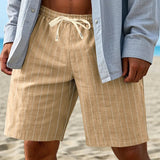 AIDASE  -  Summer stripe Linen Casual Shorts Men drawstring Loose Straight Short Pants Fashion holiday hawaiian Thin Beach Shorts aidase-shop
