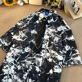 AIDASE  -  Men's Short Sleeved Shirt Tie Unique Contrasting Printed Design Top American High Street Style Male Clothing aidase-shop