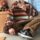 Aidase  Harajuku Style Sweater Men's Loose Casual Round Neck Knitted Sweater Korean Version Trendy Ins Hong Kong Style Versatile Sweater
