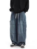 Aidase Big Pockets Patchwork Cargo Pants Men Vintage Y2k Distressed Elastic Waist Baggy Jeans Casual Skater Oversize Pants