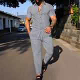AIDASE  -  Fashionable and Trendy Two-piece Short-sleeved Shirtwithlong Pants Men's Daily Casual Wear in Spring and Autumn aidase-shop
