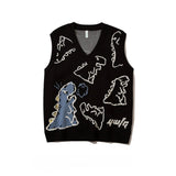 AIDASE  -  Retro Cartoon Graphic DesignJacquard V-neck Knit Sweater Vest Men Loose Harajuku Casual Sweater Vest Pullover Top Streetwear aidase-shop