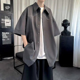 AIDASE  -  Short Sleeve Men Shirt Summer Trendy Design Korean Style Fashion Cool Outerwear Lapel Simpel Solid Color Male Tops 21E6521 aidase-shop