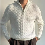 AIDASE  -  Zipper High Neck Long Sleeve Knitted Sweater Men's Casual Fashionable Versatile White Outerwear Comfortable Lazy Style Overhead aidase-shop