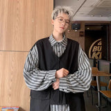 AIDASE  -  Spring Autumn Handsome Blouse Casual Long Sleeve Jacket Fake Two Piece Shirt For Men New Hip Hop Streetwear Striped Shirt aidase-shop