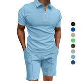 AIDASE  -  Men's Summer Suits Solid Color Waffle Lapel Slim-fit Short Sleevett-shirt Casual Fashion Men's Clothing aidase-shop