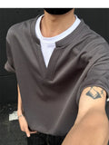 AIDASE  -  Korean Fashion Fake Two Design V-neck Men's Short Sleeved T-Shirts aidase-shop