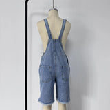 AIDASE  -  Fashion Hole Ripped Jeans Men Jumpsuit Denim Shorts Summer Vintage Frayed Bodysuits Overalls Strap Short Pants Streetwear Male aidase-shop