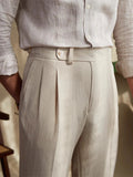 AIDASE  -  Naples Style Trousers Mens Casual Solid Color Pleated High Waist Trousers Spring Fall Trendy Men's Slim Fit Straight Pants aidase-shop