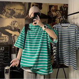 AIDASE  -  Fashion Printed Loose All-match Striped Tee Shirt Men's Clothing Summer New Oversized Casual Pullovers Half Sleeve T-Shirt aidase-shop