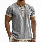 AIDASE  -  Summer New Men's Cotton Linen Shirt Casual Contrast Trim Short Sleeve Top Breathable Comfort Slim Fit Sports Casual Shirt aidase-shop