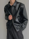 AIDASE  -  Casual American Trend PU Leather Jacket Motorcycle Coat Autumn Couple Cleanfit Top National Trend Outerwear Loose Fit Summer aidase-shop