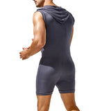 AIDASE  -  New Mens Sexy Front Button Hooded Jumpsuit Fitness Rompers Home Lounge One-piece Pajamas Male Vest Bodysuit Sleepwear Sportwear aidase-shop