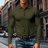 AIDASE  -  Spring Autumn Men's Long Sleeve T-Shirt Fashion Turn Down Collar Business Casual T Shirt Male Sports Tees Solid Pull On Tops Man aidase-shop