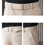 AIDASE  -  Men's Milled Pants, Autumn and Winter Thickened Solid Color Business Casual with Belt Pants aidase-shop