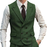 Aidase Herringbone Men Vest Dark Green Suede Leather Gentleman Business Waistcoat Vintage Regular Slim Men Suit Vest aidase-shop