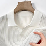 Aidase Men's Short-Sleeved Shirt, Slim Fit Summer Business Gentleman,Men's Polo Shirt  2024, High-End Knitwear Mulberry Silk