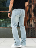 AIDASE  -  Men Light Blue Solid Color Casual Simple Daily Trendy Floor Length Flared Denim Trousers American Style Four Seasons Jeans Pants aidase-shop