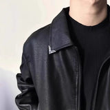 AIDASE  -  Short Black Leather Jacket Men's Spring Autumn Stylish American Retro Crack Texture Pilot Motorcycle Vest Jacket aidase-shop