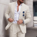 Aidase Fashion Linen Suits for Men High Quality Peak Lapel Double One Button Male Suit Slim Chic Casual Wedding Tuxedo 2 Piece Costume aidase-shop