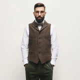 AIDASE  -  Autumn Winter Men's British Waistcoat Retro Herringbone Slim Tweed Suit Vest Heavy Button Jacket Men Aesthetic Sleeveless Coat aidase-shop