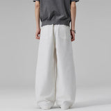 AIDASE  -  American New Fashion Men's Washed Cotton Solid Color Casual Trendy Daily Loose Simple Basic Wide Leg Trousers Male Pants aidase-shop