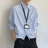 AIDASE  -  Men Striped Shirt Lapel Long Sleeve Loose Casual Men Clothing Streetwear Korean Style Fashion Tops Male Shirts aidase-shop