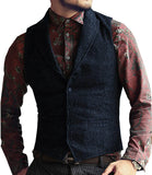 Aidase Grey Herringbone Men's Vests Lapel V Neck Wool Casual Formal Business Vest Slim Fit Gilet Waistcoat Groomman aidase-shop